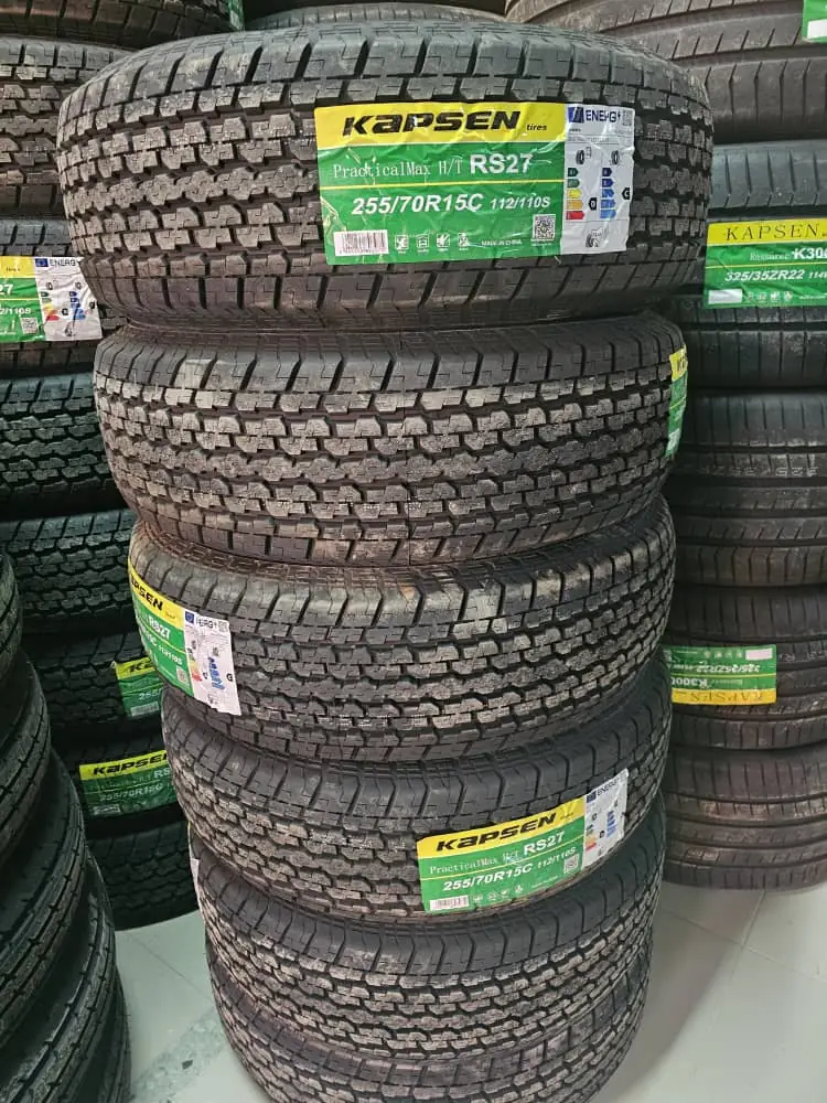 Stack of new Kapsen 255/70R15C tyres at Proclassic Tyres