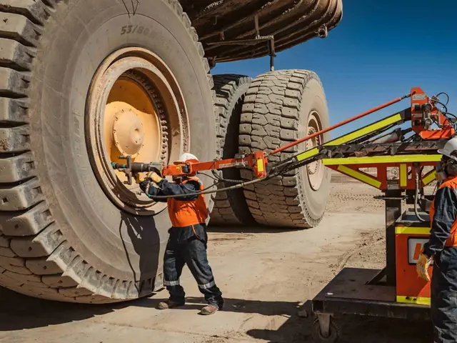 Giant mining tyre fitted on site