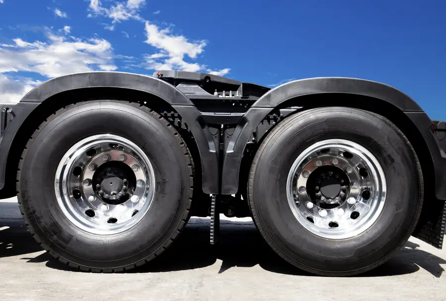 Brand-new truck tyres on a heavy truck